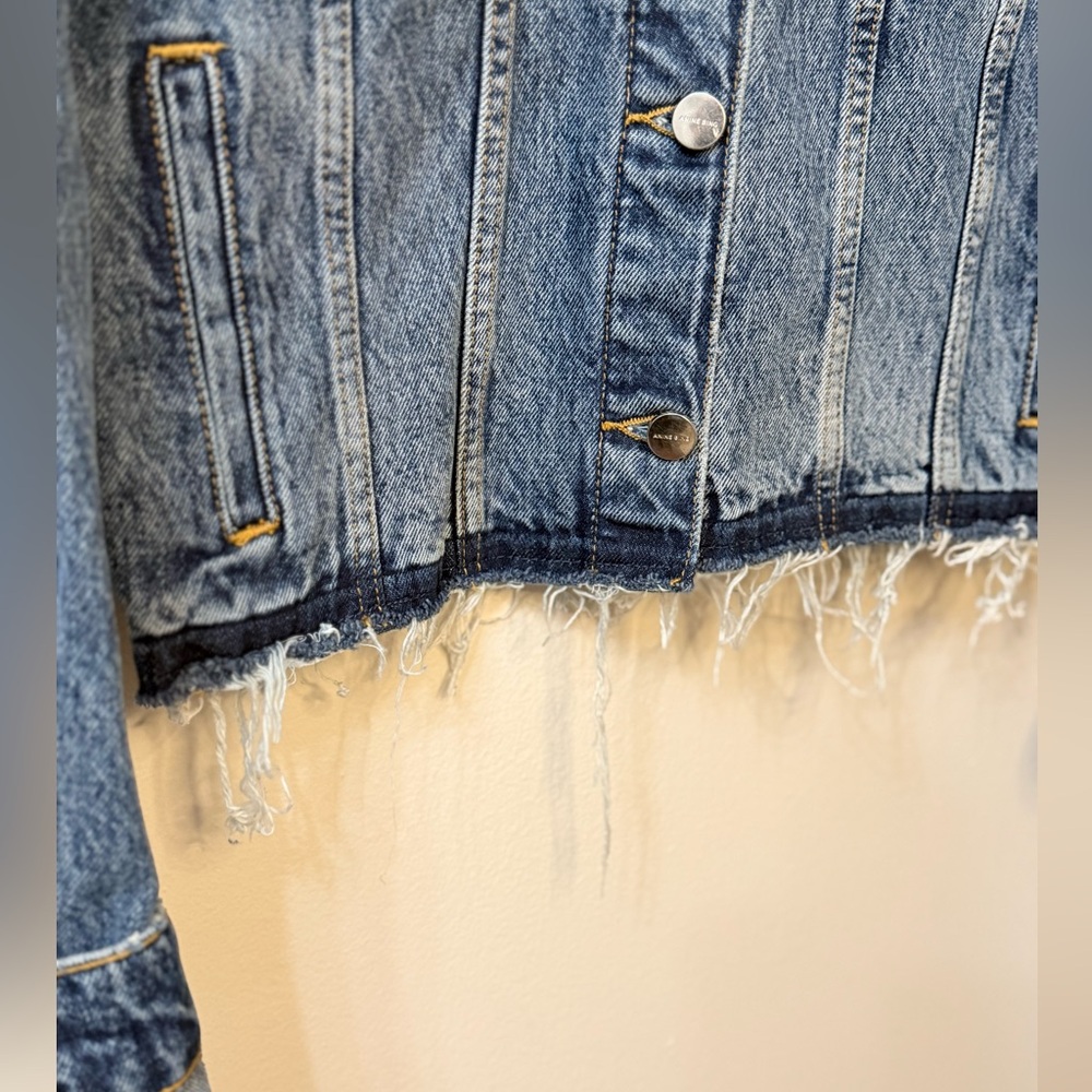 ANINE BING Jackie 1999 Cropped Denim Jacket Raw Hem Blue Medium - Picture 4 of 11